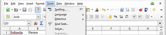 Showing the LibreOffice Calc tools menu